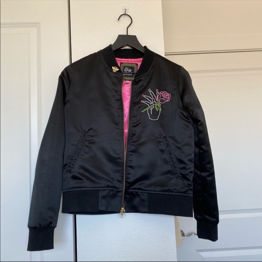 Big bud press bomber with rose nail salon embroidery